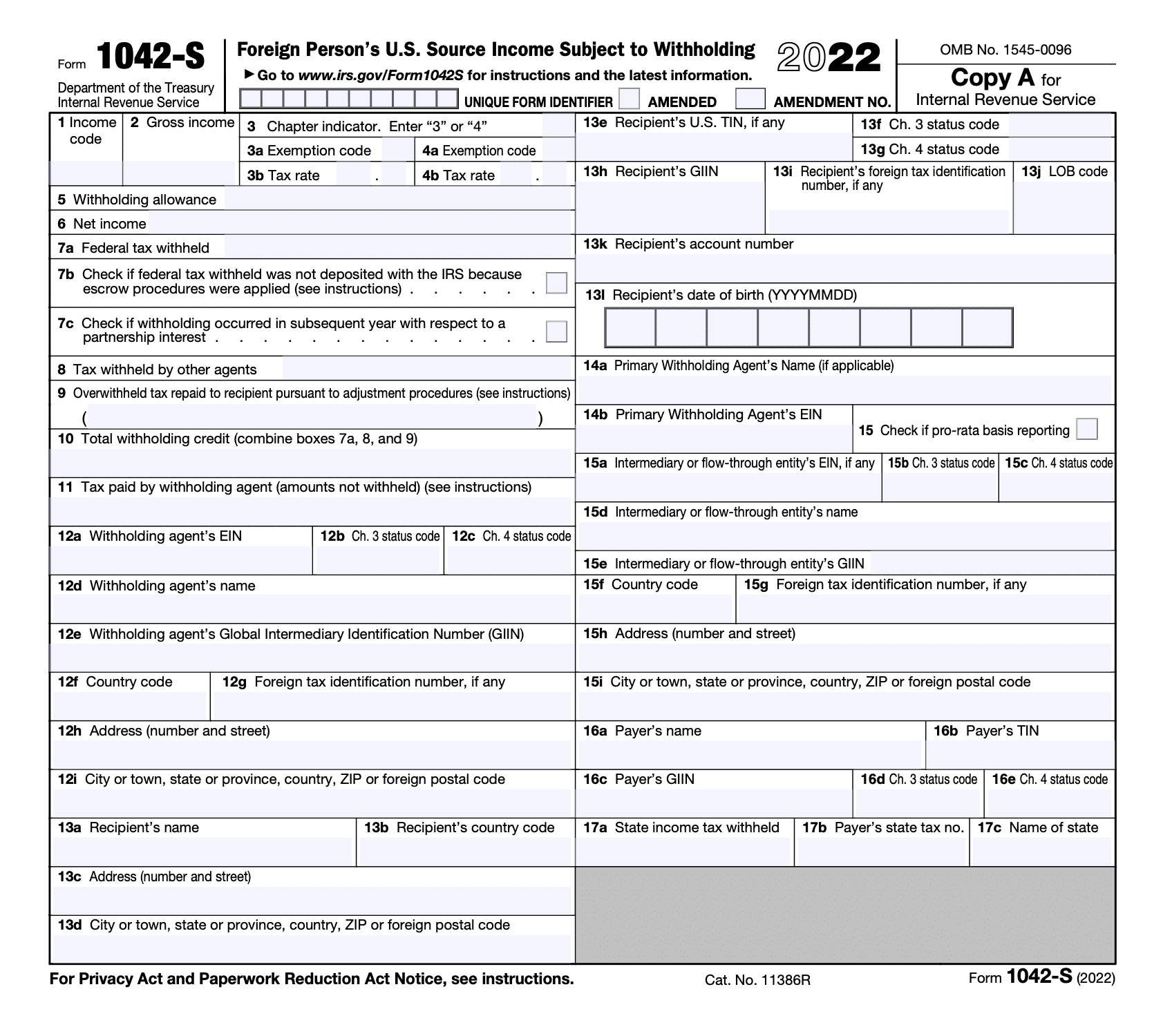 Capture d'écran du formulaire 1042-S de l'IRS