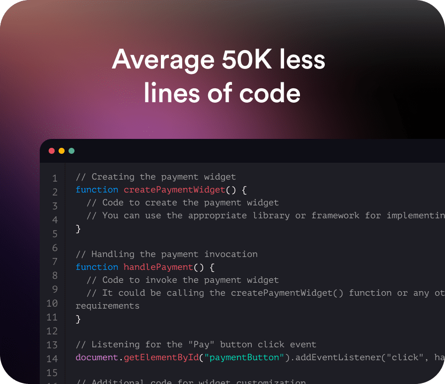 Average 50K less line of code